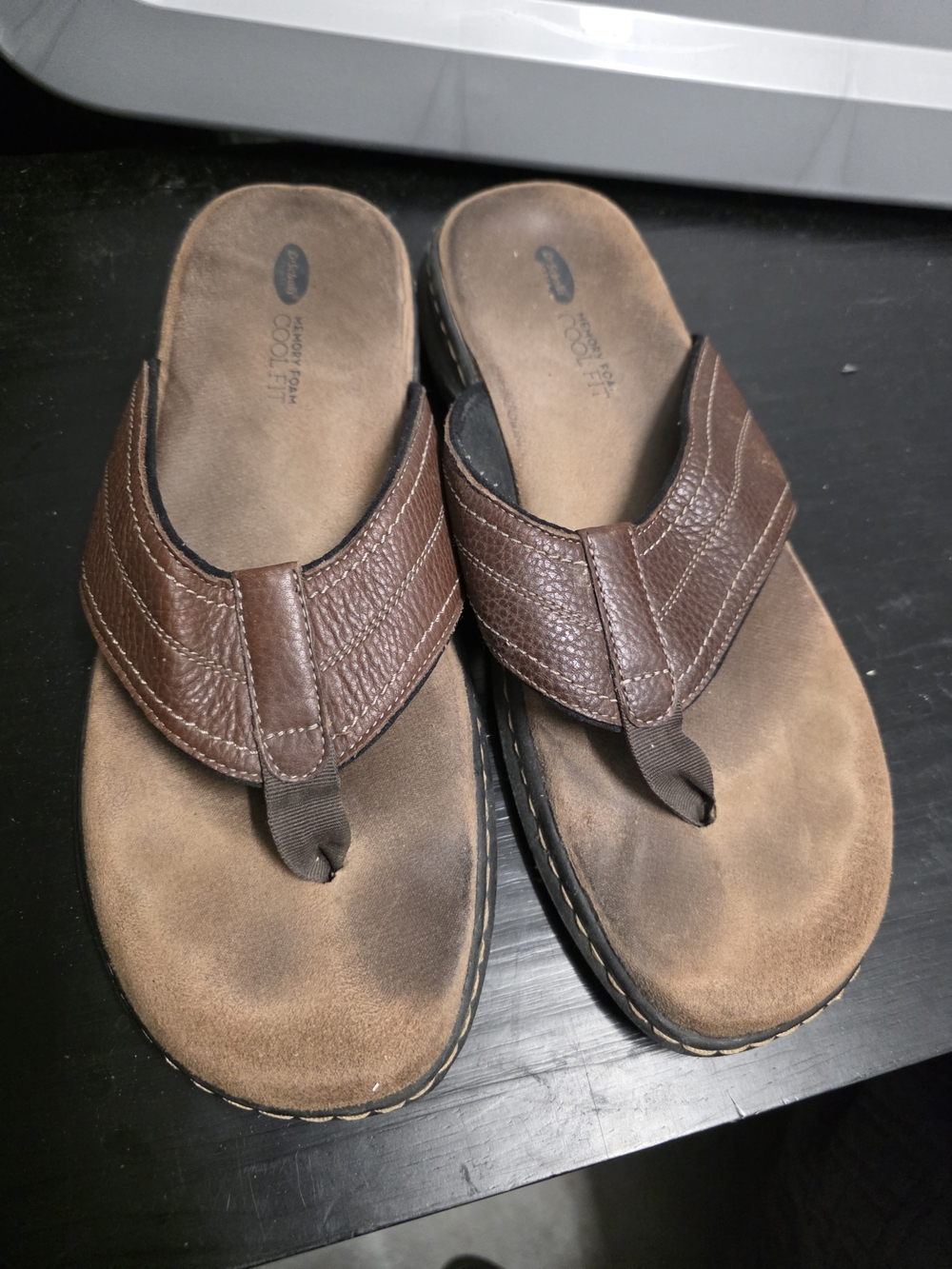 Dr. Scholl's Brown Leather Thong Sandals for Men